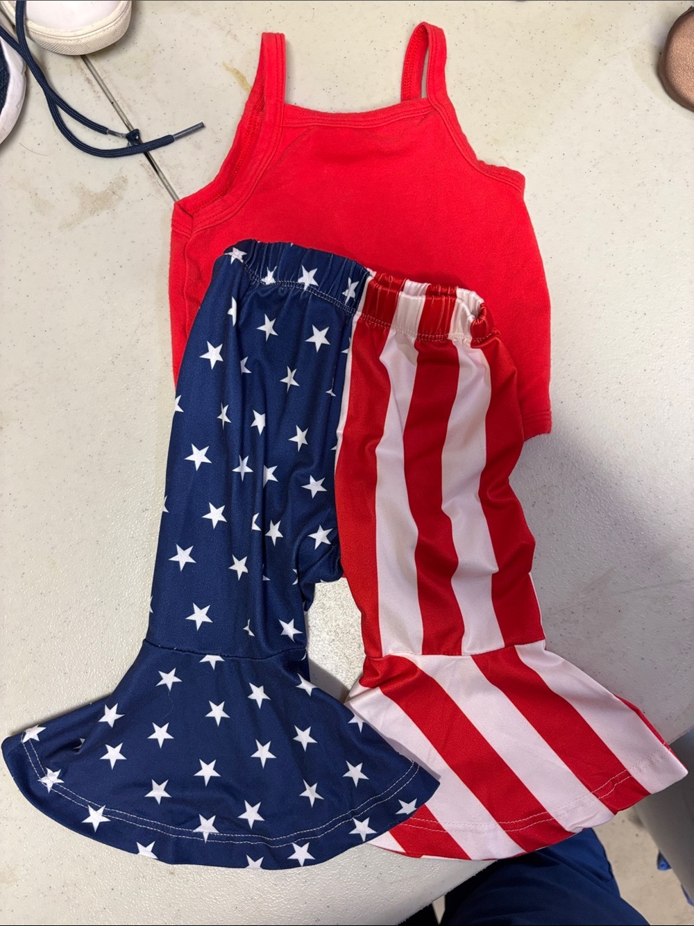 Patriotic Red Tank with Stars & Stripes Flared Pants